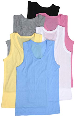Image of ToBeInStyle Girl's Junior's Pack of 6 Cotton-Poly Blend Ribbed Essential Tank Tops