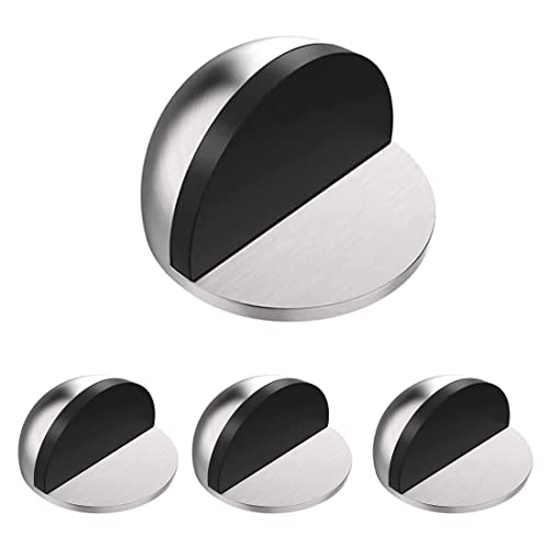 Juego de 4 topes autoadhesivos para puerta, Skoye de acero inoxidable, para montaje en el suelo, tope de puerta de media cúpula para evitar daños en los tornillos, color plateado Cover