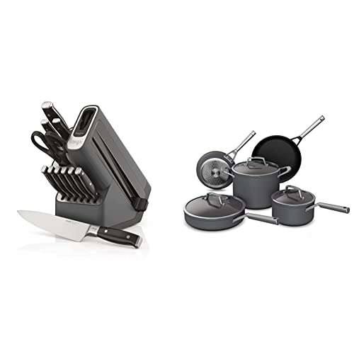 Ninja K32012 Foodi Neverdull Premium Knife System, 12 Piece Knife Block Set, Stainless Steel/Black & C38000 Foodi Neverstick Premium 8-Piece Cookware Set, Slate Grey #TOP14