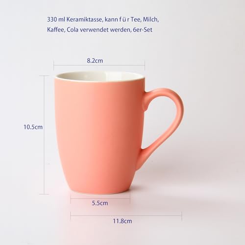 Tazze Da Caffè In Porcellana|Tazze Da Caffè Set Di 6丨Coffee Mugs Porcelain Large丨Porcelain Cups Set丨Coloured Cups 330ml - immagine 5