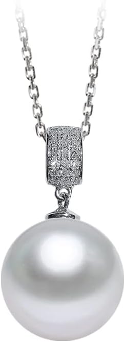 NONNYL Akoya Japanese Pearl Necklace for Women- Pearls Pendant Necklace 9-10mm Round Pearl White Pendant 18 inch Sterling Silver Chain - Jewelry Gifts for Women Wife Mom Grandma Daughter