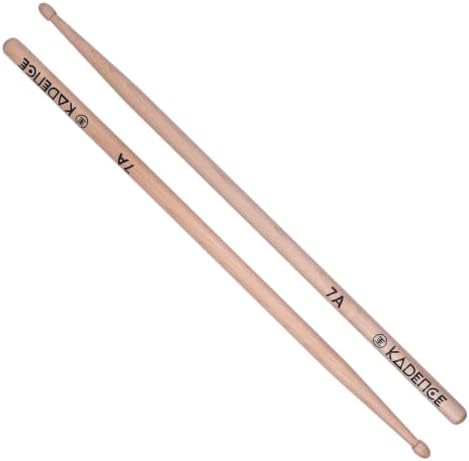 Kadence MW7A Jamming Series Drumsticks | 7A Size Maple Wood | Acorn Tip with Smooth Matte Finish | Pair Weighs 62 g | Natural
