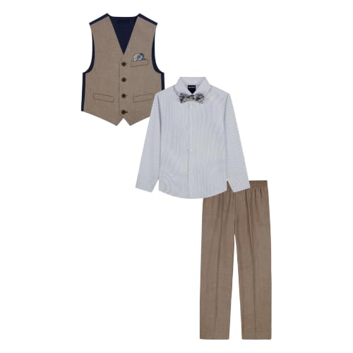 Image of Nautica Boys' 4-piece Formal Suit Set with Vest, Pants, Collared Dress Shirt, and Tie