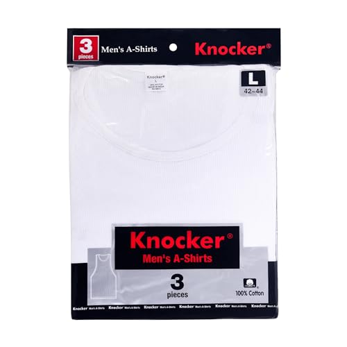 Knocker Men's 3 pc Tank Top Undershirts A-Shirt (L, 3 White) by Knocker - Used condition - Image 3
