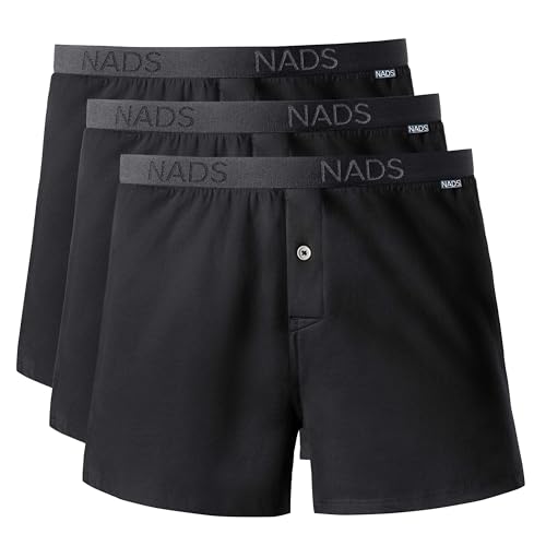 NADS Organic Cotton Boxers Soft & Breathable Mens Underwear with Tagless No-Roll Waistband No Harsh Chemicals Hormone-Safe Non-Toxic Materials to Protect Your Package Black 3pk (Large)