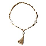 Caiyao Bohemian Wooden Bead Long Tassel Sweater Chain Necklaces Vintage Ethnic Style Lightweight Natural Wood Beaded Star Butterfly Heart Turquoise Pendant Necklace for Women Jewelry-D round