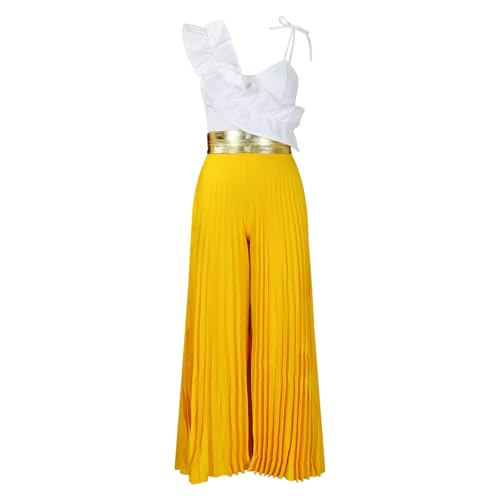 Sexy Ruffled Sleeveless Top, Wide Leg Wide Leg Pants Set4