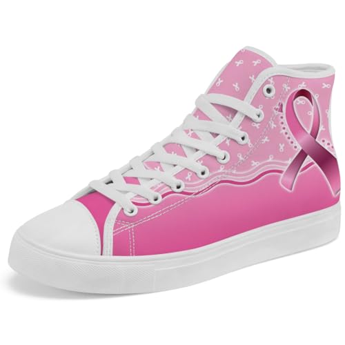 Breast Cancer Awareness High Top Canvas Shoes High Top Sneakers Lace Up Casual Shoes for Women