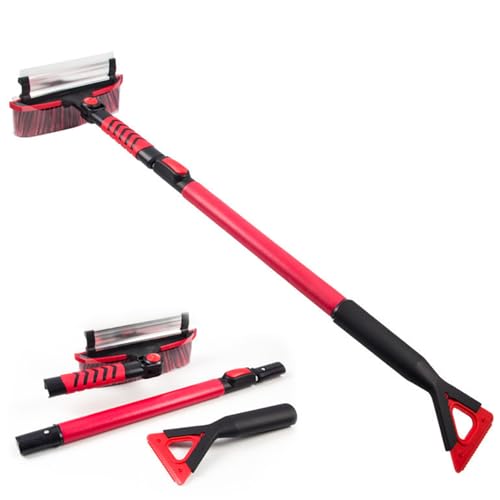 DE Anderqueen 42' Car Snow Brush & Ice Scraper Red Snow Brush for Car Extendable, Upgraded Heavy Duty Pivoting Snow Broom for SUV Trucks Windshield Snow Cleaning