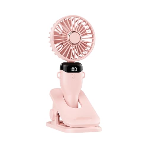 Riaisttd Ventilador portátil recargable por USB, pantalla digital ajustable de 5 velocidades, ventilador de escritorio de mano inalámbrico, color blanco/rosa/verde/morado para interiores, exteriores