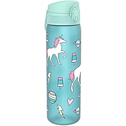Ion8 Botella de agua delgada a prueba de fugas, sin BPA, unicornios planetarios, 500 ml