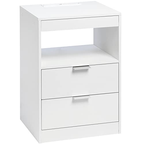 Adorneve Led Nightstand White Nightstand With Wireless Charging Station 2 Drawers, Modern Bedroom End Side Table With Led Lights, Wooden Sofa Bedside Table With Pull-Out Shelf #TOP7