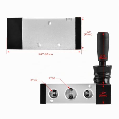Heschen Pneumatisches Handzugventil 4H310-10, 5/2-Wege Handventil mit PT3/8\ Anschluss, Manueller Druck-Zug-Schalter inklusive PC8-03 Fittings und Schalldämpfer für Luftstromsteuerung
