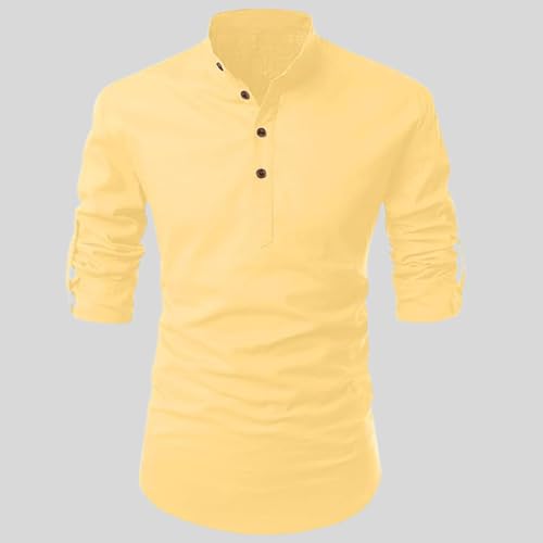 Image of FINIVO FASHION Men's Cotton Blend Solid Full Sleeve Short Kurta Shirt, Regular Fit Solid Pattern Mandarin Collar Straight Kurta Shirt