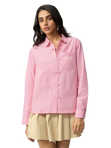 Chemise rose clair pour femme en coton léger idéale pour le bureau et les sorties