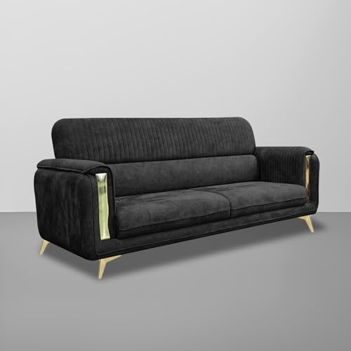 Image of Casaliving Gelio 3+2 Seater Sofa Set for Living Room (Black Colour) Premium Fabric Sofa