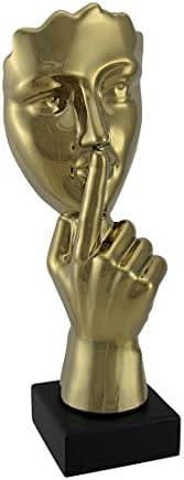 Zeckos Gold Finished Abstract 'Hush' Face with Finger Over Lips Statue