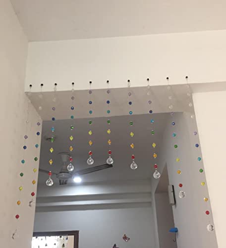 Image of K9L 10 String, 100% Glass Drops, Acrylic Bead, String Hanging Crystal Semi Sheer Curtain (10 String Suitable To 2.5 To 3 Feet Width)(Rainbow)