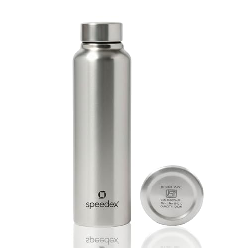 Image of Speedex Stainless Steel Water Bottle 1 Ltr, Leak Proof Screw Cap, BIS Approved 1000 ml Metal Bottle For Daily, Office, School, Gym, Travel Use for Men, Women, Kids, Adults, Silver, Set of 1