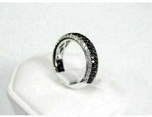 2.00 Ct Round Cut Black Diamond Half Eternity Wedding Band Ring, 14K White Gold Finish, Sterling Silver3