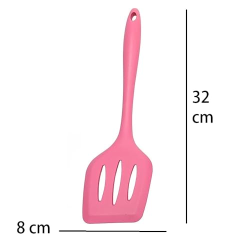 Image of Baskety Silicone Turner Spatula /Slotted Spatula, High Heat Resistant to 480F, Hygienic One Piece Design, Non Stick Rubber Kitchen Utensil for Fish, Eggs, Pancakes, Wok Pink Pack of 2