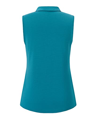 Vidusou Womens Golf Clothing,Golf Tennis Ball Games Shirts Royalweight Moisture Wicking Casual Polo Shirts For Women Sleeveless Polo Shirts Teal Green X-Large #TOP1