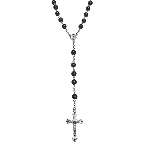 Rosary Black Beads Necklace Catholic Rosary Beads With Metal Crucifix