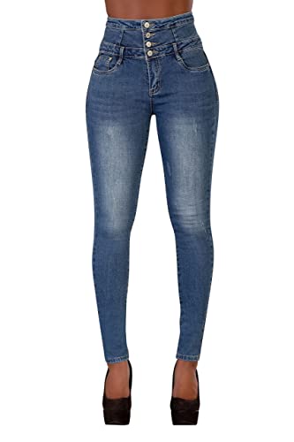 Glook Mujer Pantalones Vaquero Skinny Push Up Pantalones Elástico Jeans Cintura Alta (46, Azul 2) Cover