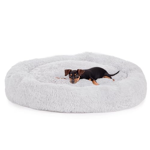 Wallace & Jones | Hundebett Ceddie - Flauschiges Hundekörbchen, Schlafkörbchen rund - hellgrau | ca. Ø 115 cm