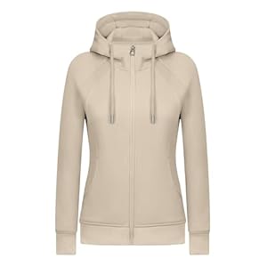 KEBORUILA Damen Fleece Hoodie Kapuzenjacke Sweatshirt Kapuzenpullover Mit Kapuze Reißverschluss Oberteile, Khaki, L