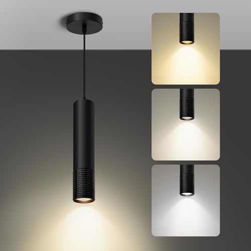 OKELI Black Pendant Light,LED Modern Pendant Lights Fixtures,3 Color Pendant