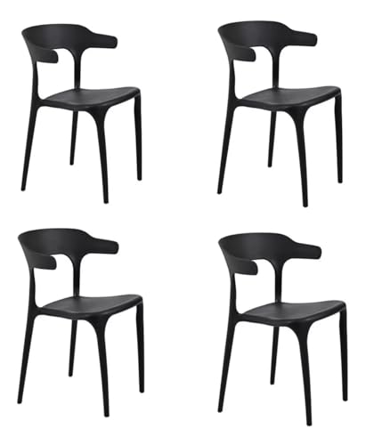 La Mejor Recopilación de Sillas de comedor de jardín los mejores 5. 42 EKE Set De 4 Sillas Modernas Comedor Exterior Interior Minimalista Apilables Duraderas De Caliad PVC (Negro)