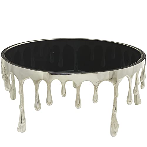 Deco 79Aluminum Metal Living Room Coffee Table Melting Drip Table with Black Glass Top, Center Table 36" x 36" x 16", Silver