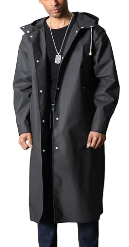 Image of Memoryee Men's Raincoat Waterproof Reusable Hiker Rain Poncho with Hood Long Multi Jacket Urban Outdoor/Black/L