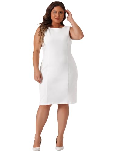 Image of Agnes Orinda Plus Size Sheath Dress for Women Sleeveless Boat Neck Casual Straight Pencil Work Dresses