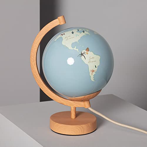 LEDKIA LIGHTING Lámpara de Mesa Bola Mundo 290xØ220 mm Madera E27 Casquillo Gordo Cristal Decoración Salón, Habitación, Dormitorio
