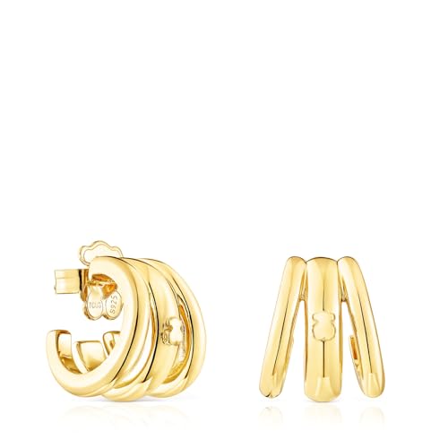 TOUS Pendientes Triple Aro para Mujer con Baño de Oro 18 Kt sobre Plata de Primera Ley, Colección Fellow