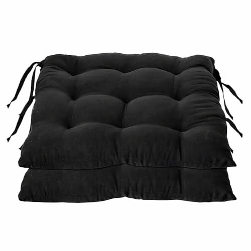 Image of Wakewell Pack of 1 Chair Pad, Chair Cushion Pad, Square Chair Pad with Ties, Soft Seat Cushions with Ties for Sitting, Pooja, Dining & Office Tables (Black, 45x45 cm (Pack of 1))