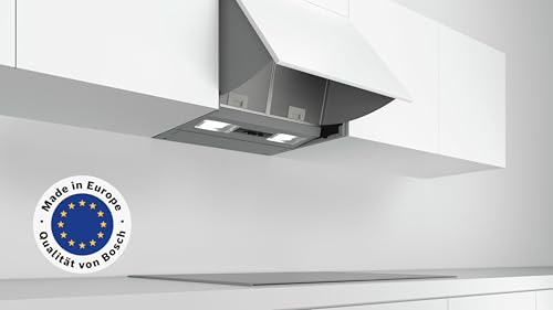 Bosch DEM63AC00, Serie 2, Zwischenbauhaube, Um- und Abluft, LED-Beleuchtung gleichmäßige Ausleuchtung, Drucktastenschalter, 3 Leistungsstufen, Metallfettfilter spülmaschinengeeignet, 60 cm breit