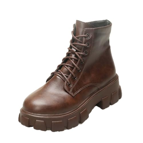 Bottes courtes à lacets pour femme à semelle épaisse et bout rond