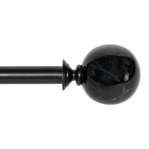 Image of Deco Window 18 inch-44 inch Adjustable Rustproof Curtain Rod for Doors & Windows with Brackets, Extendable Iron Metal Pipe Holder with Marble Ball Finials (Black,19MM Diameter)