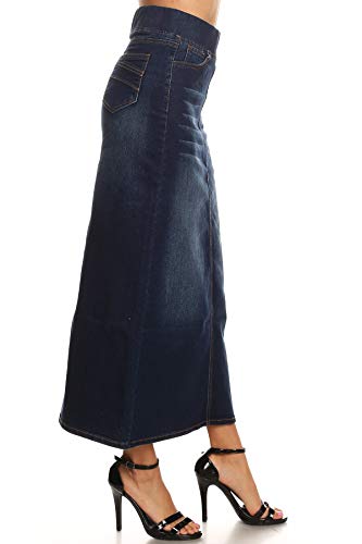 Fashion2Love Women's Juniors/Plus Size High Waisted Shaping Pull-On Stretch Denim Long Skirt2