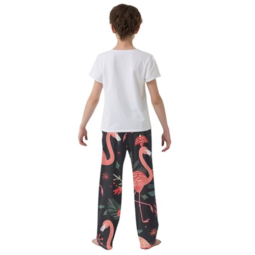 Tropical Flamingo Palm Tree Boys Long Pants Soft Trousers Elastic Waist Kids Lounge Bottoms with Pockets S-XL3