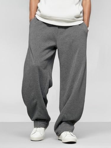 Image of Men's Baggy Sweatpants with Elastic Drawstring Waist, Breathable Wide-Leg Casual Loose Cotton Joggers Deep Pockets