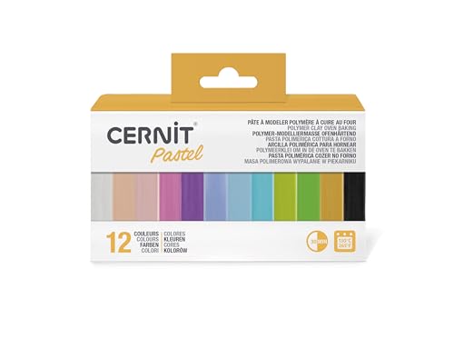 CERNIT CEASS002C - Un Assortiment 12 Pains de Pâtes Cernit 25g - Pâte polymère assortiments de 12 couleurs pastels - Gamme number one - Modelage, DIY adultes