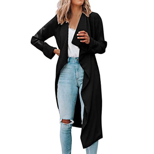 Womens Solid Color Jacket Adults Long Sleeve Lapel Trench Mid Length Coat Casual World of Dance Windbreaker