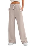 LILLUSORY Women's Wide Leg Sweatpants Casual Trendy Trending 2024 Loose Fit Comfy High Wasited Elastic Waist Jogger Winter Sweat Pants with Pockets Khaki