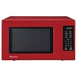 Magic Chef 0.9 Cubic Feet 900 Watt Small Stainless Countertop Microwave Oven for Compact Spaces w/ 6 Pre Programmed Cooking Modes, Red