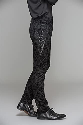 Punk Men Cotton Dress Pants Victorian Printed Bandage Bridal Pants4