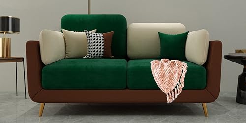 Image of Black Wood Modern Montez Luxurious Velvet 2 Seater Sofa for Bedroom, Living Room, Dining Room, Drawing Room, Home Office in Bug Resistant Wood (Green & Beige, 2 Seater)